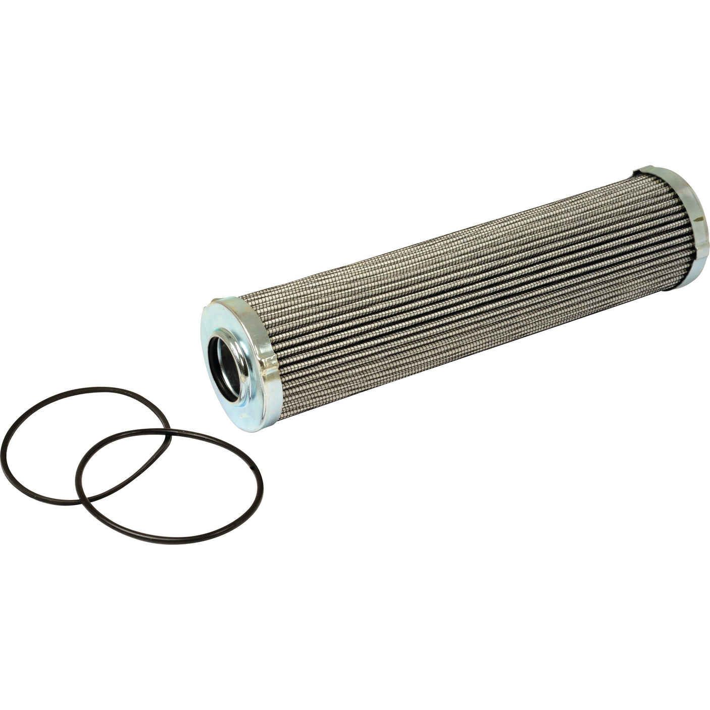 The Sparex Hydraulic Filter - Element (HF35327), also known by its Sparex Part No.S.109254, features a cylindrical metal element with a pleated surface and includes two rubber O-rings, making it ideal for use in hydraulic filters on John Deere tractors.