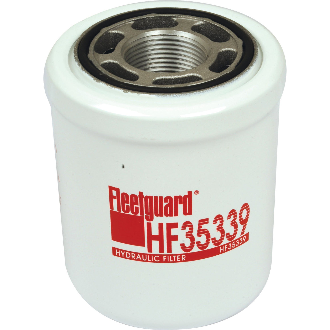 White cylindrical hydraulic filter with a threaded metal opening at the top, labeled "Sparex S.109255" in red text. Compatible with John Deere equipment.