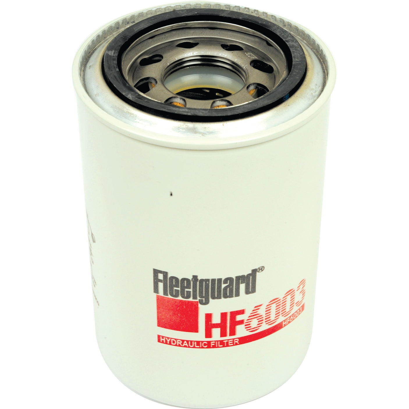 The Sparex HF6003 hydraulic filter (Sparex Part No. S.109267), compatible with Massey Ferguson machinery, features a white exterior with branding in striking red and black text.