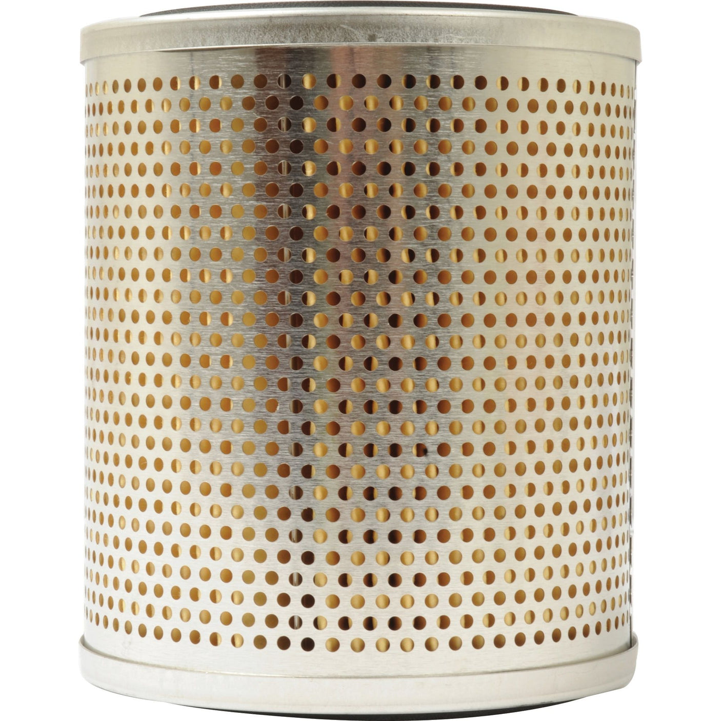 Close-up of a cylindrical metal container with small, evenly spaced circular holes covering its surface. This design is typical of the Sparex Hydraulic Filter - Element - HF6079 (Sparex Part No.S.109281), ensuring maximum efficiency and compatibility for John Deere machinery.