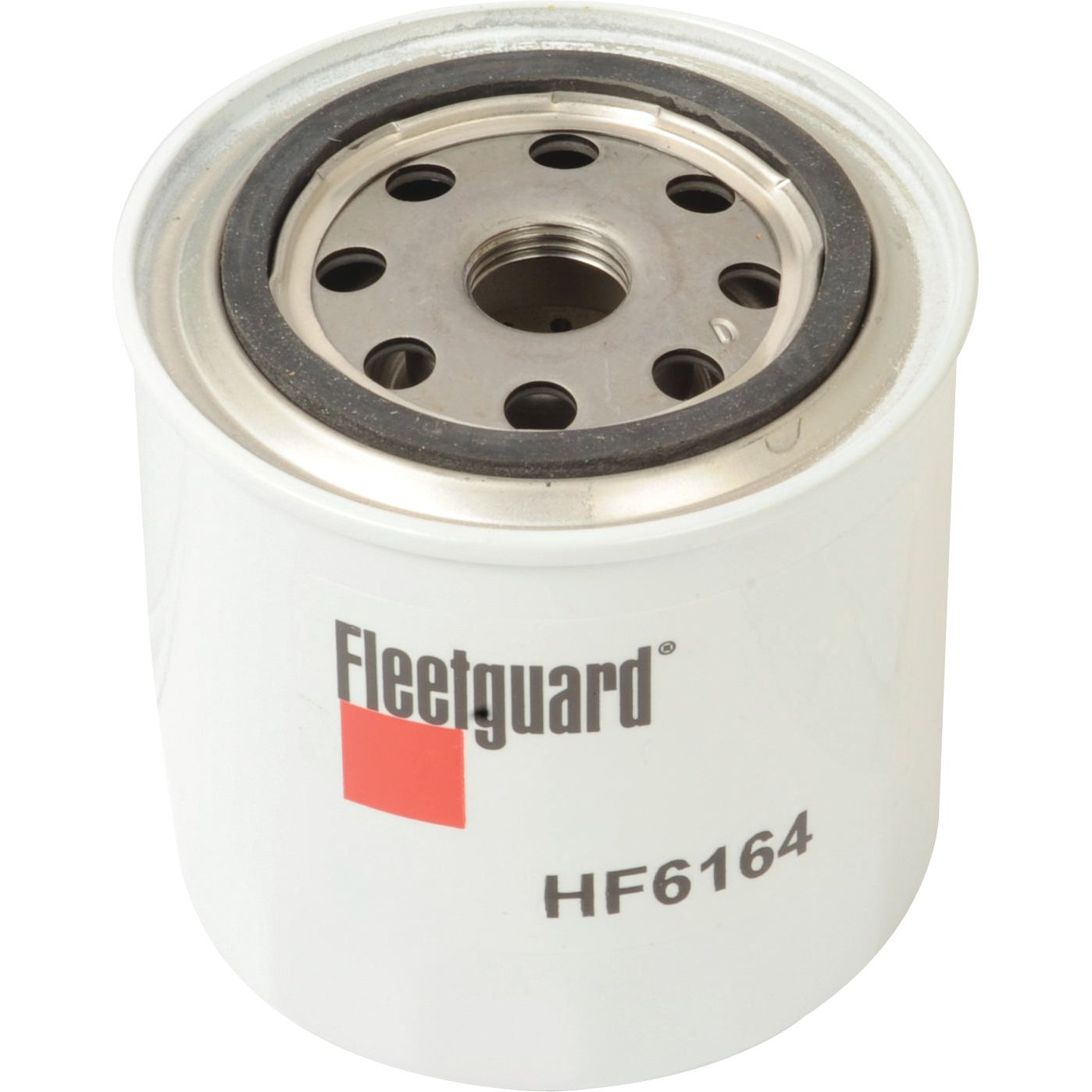 A white Sparex hydraulic filter, product name "Hydraulic Filter - Spin On - HF6164" (Sparex Part No. S.109295), designed for John Deere equipment, features a circular base with multiple holes and a central threaded hole.