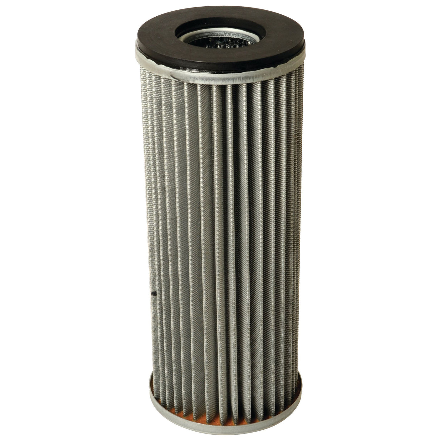 A cylindrical, metallic hydraulic filter with vertical pleats, black end caps, and an overall height of 209mm; similar to the Hydraulic Filter - Element - HF6302 by Sparex (Sparex Part No. S.109311).