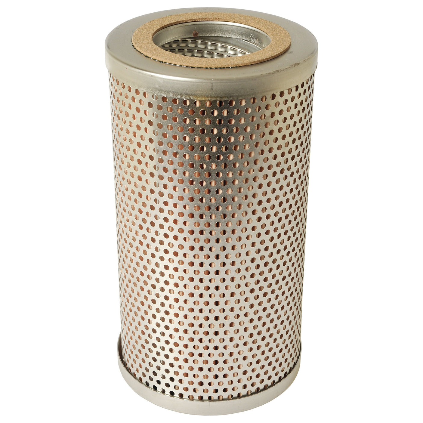 This cylindrical metal air filter, akin to the Sparex Hydraulic Filter – Element – HF6459 (Part No. S.109324), features perforated walls and a visible interior mesh, making it ideal for hydraulic filtration in engines or machinery.