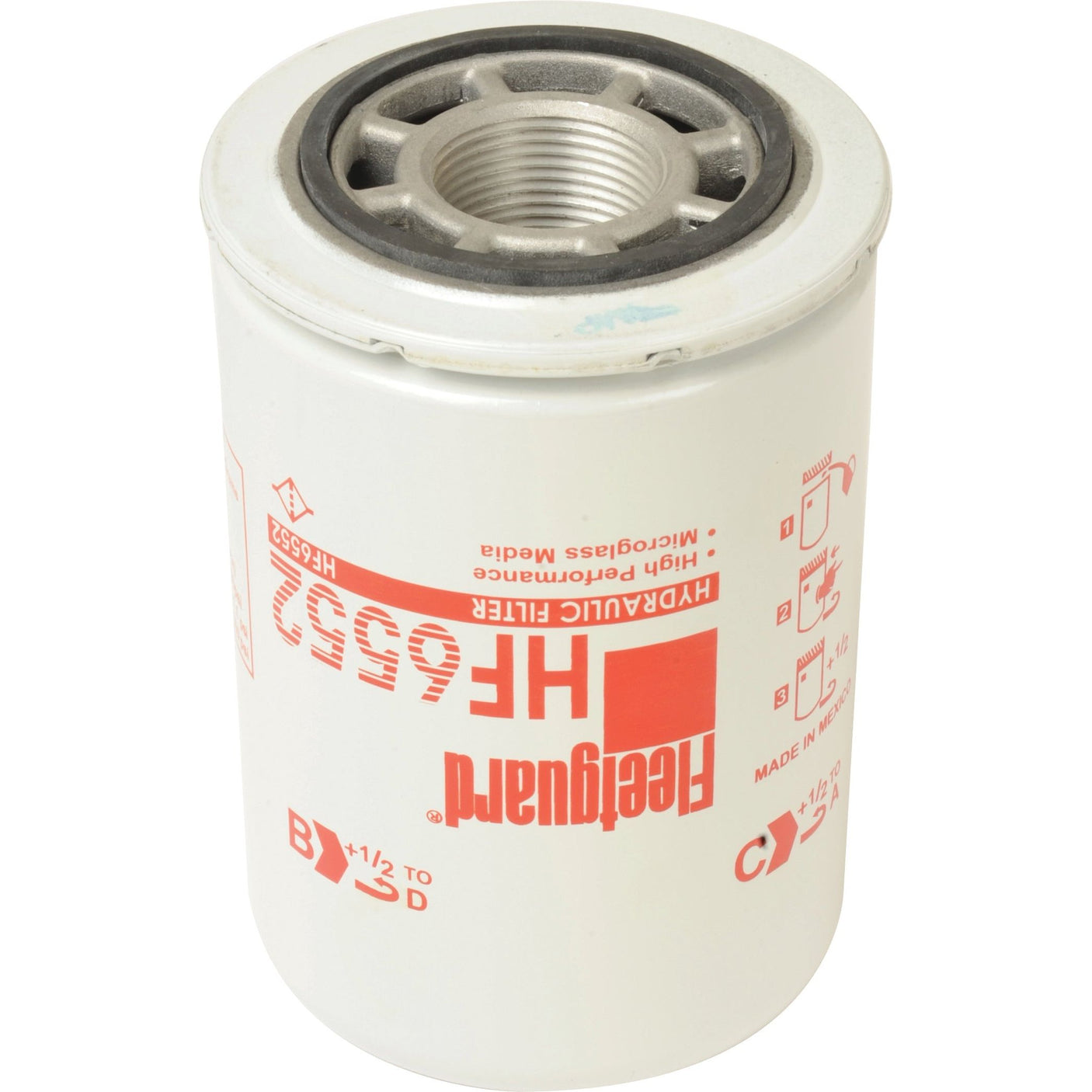 A white cylindrical hydraulic filter, compatible with John Deere 8100, featuring the Regaurd HF6552 logo and various specifications printed in red and black text. Its full designation is the Hydraulic Filter - Spin On - HF6552, known as Sparex Part No. S.109339 from the Sparex brand.