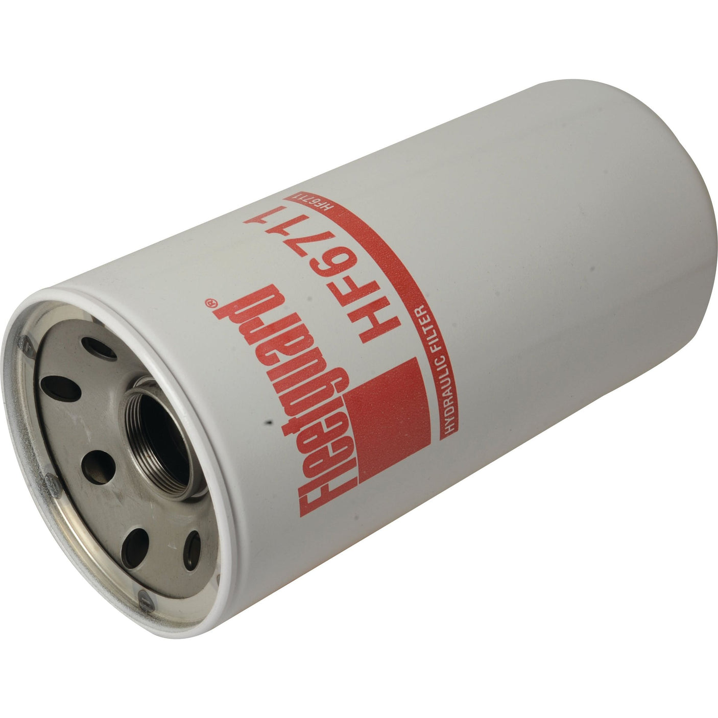 A white Sparex HF6711 hydraulic filter (Sparex Part No. S.109349), featuring a red label and clearly displaying the openings and threading for installation, compatible with Massey Ferguson filters.