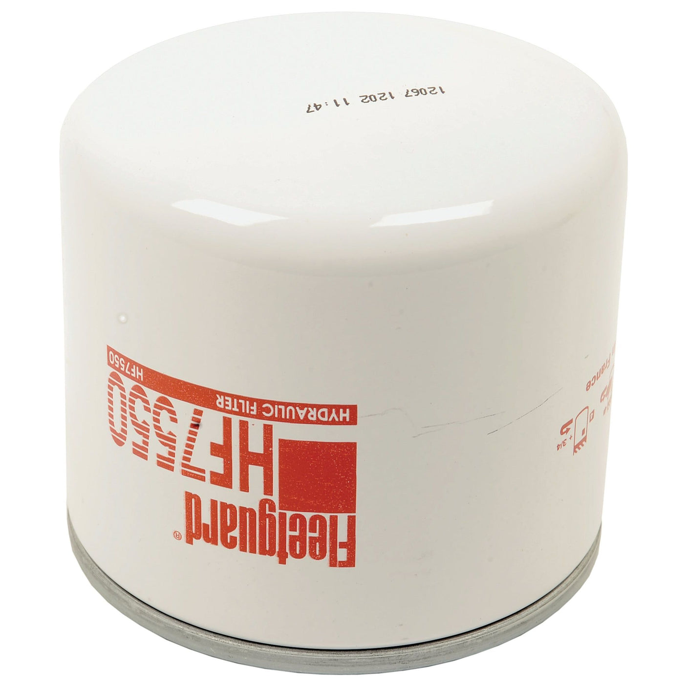 A white cylindrical hydraulic filter with the label "Sparex HF7550" printed in red text.