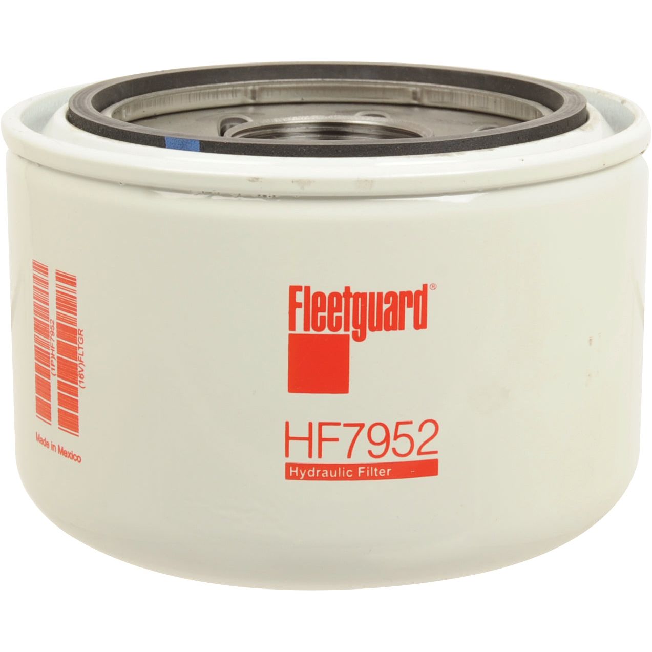 A white Sparex HF7952 hydraulic filter, labeled "Made in Mexico" and featuring a red logo and barcode on the side, suitable for use with Massey Ferguson Filters.