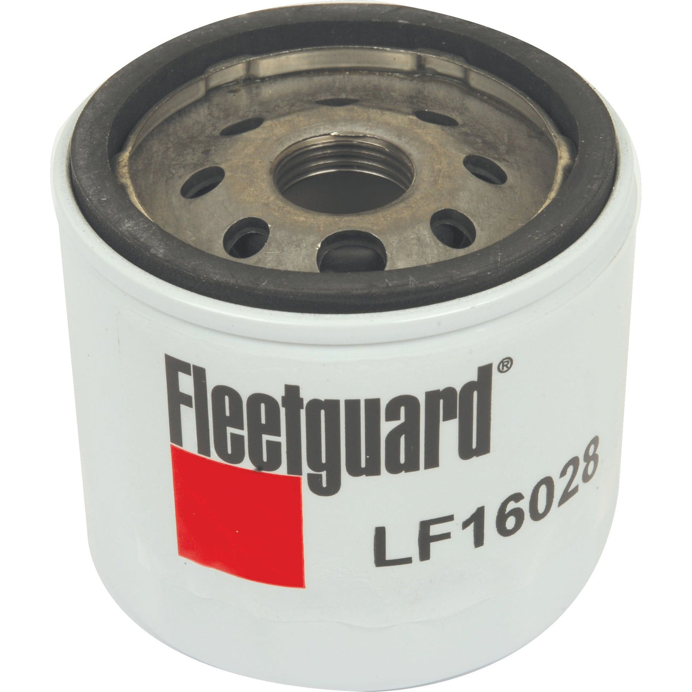 A Sparex Oil Filter - Spin On - LF16028 (Sparex Part No. S.109376) with a white body and black and red branding printed on its side.