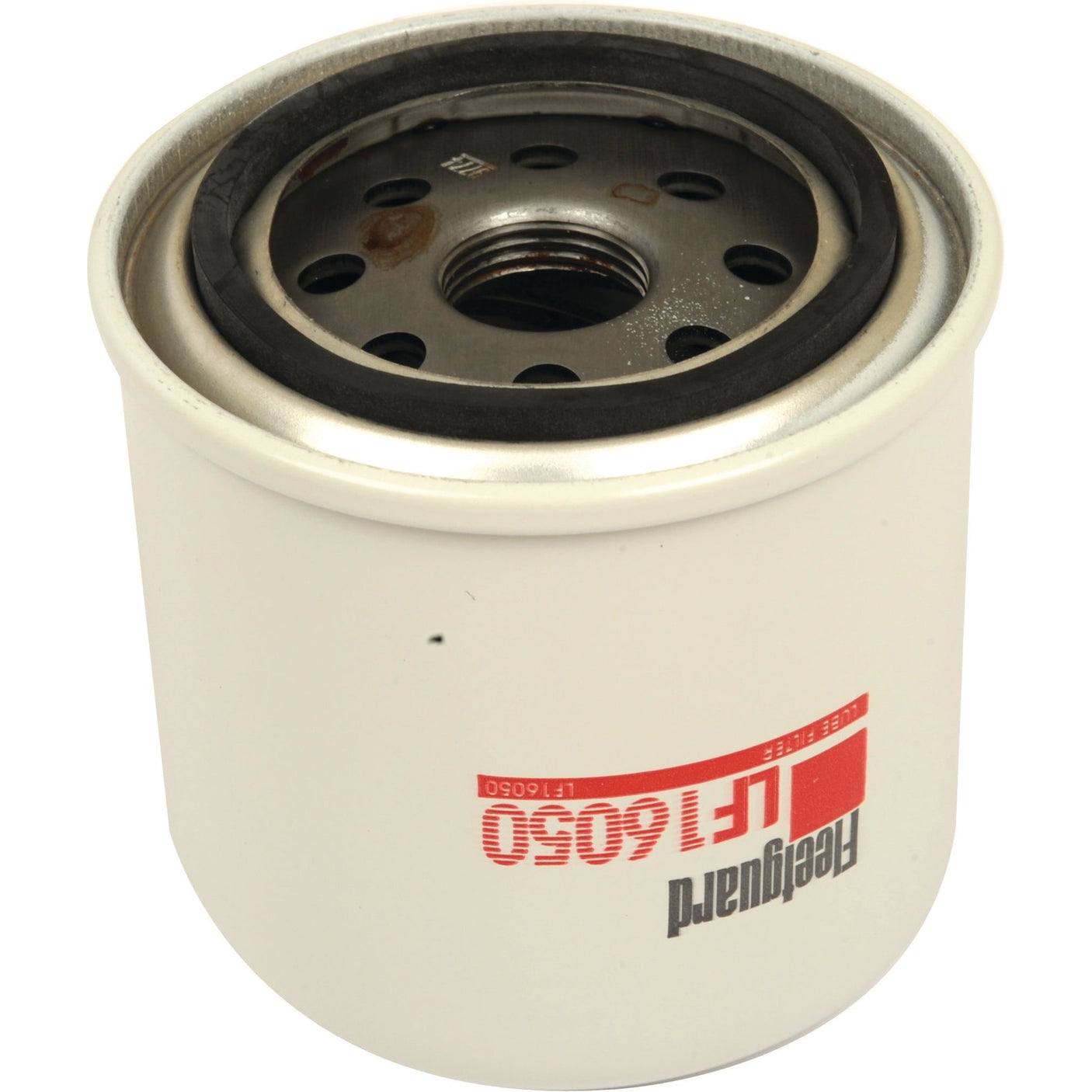 A cylindrical oil filter with a white exterior labeled "Sparex LF16050." The top features a metallic opening with multiple holes and a threaded inner section, suitable for Kubota engines.