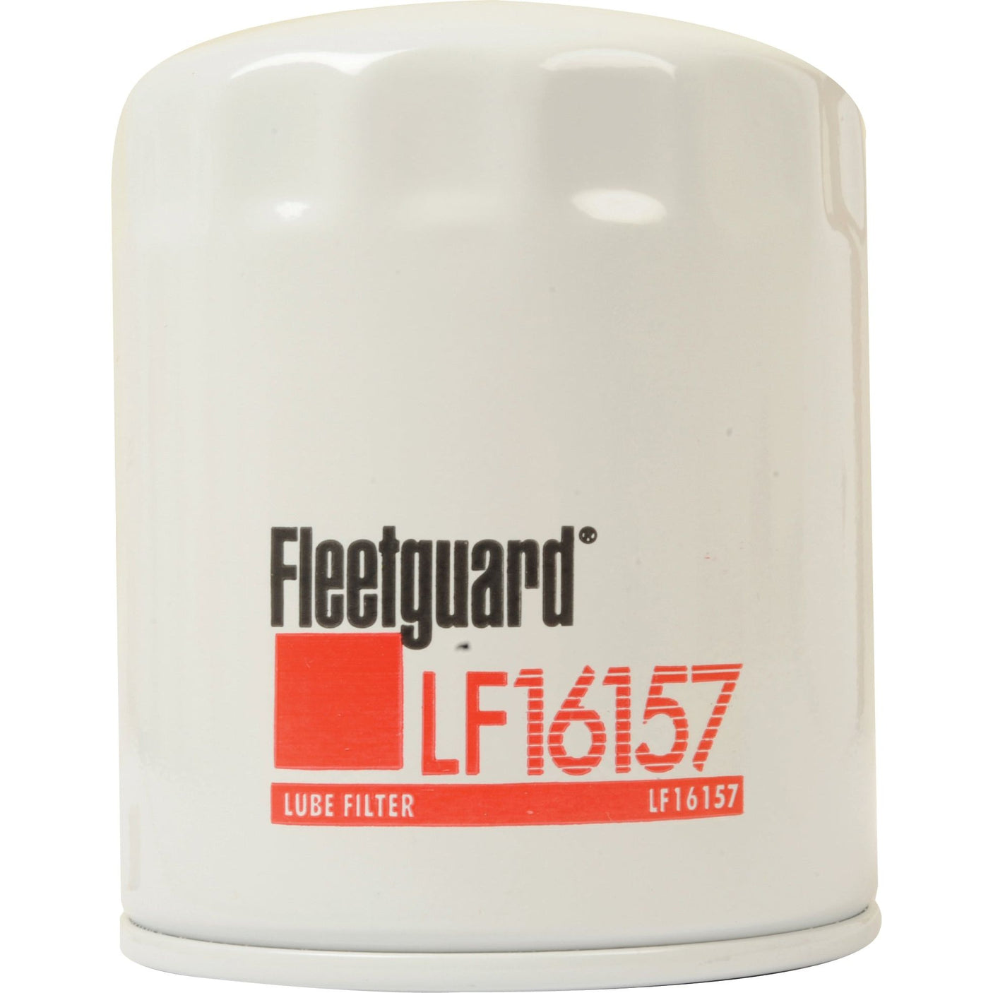 A cylindrical white Sparex oil filter with "LF16157" printed on it in red and black.