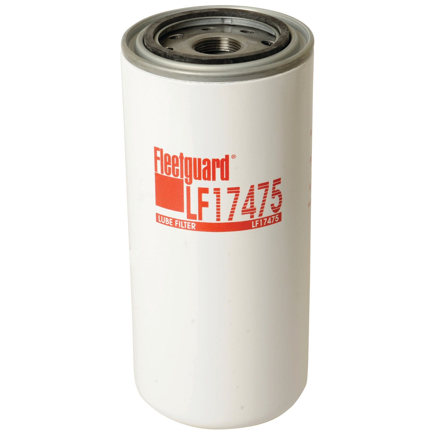 A Sparex LF17475 Spin On oil filter, featuring the model number printed in red on its white exterior, designed to fit Massey Ferguson 5465 tractors. The Sparex Part No. is S.109385.