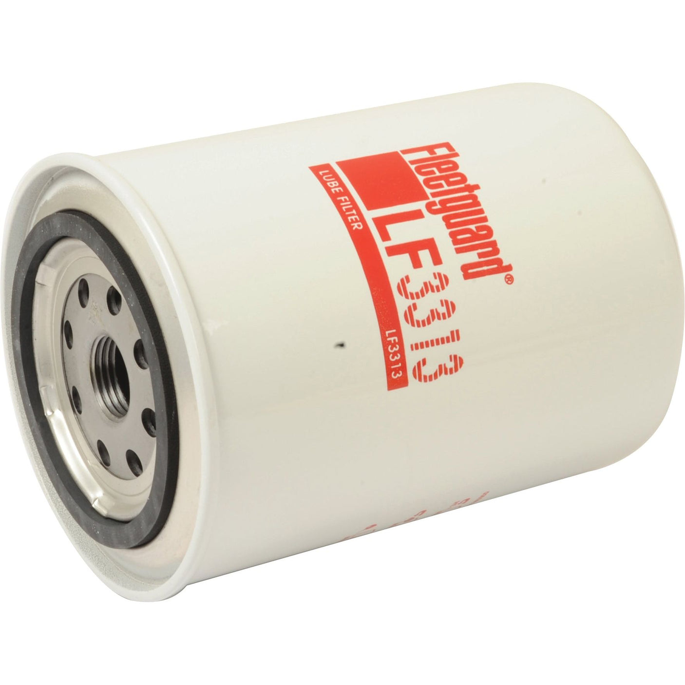 A white, cylindrical Sparex oil filter featuring a metal base and the red text "Fleetguard LF3313" is compatible with Ford / New Holland and John Deere, listed as product name Oil Filter - Spin On - LF3313 with Sparex Part No. S.109390.