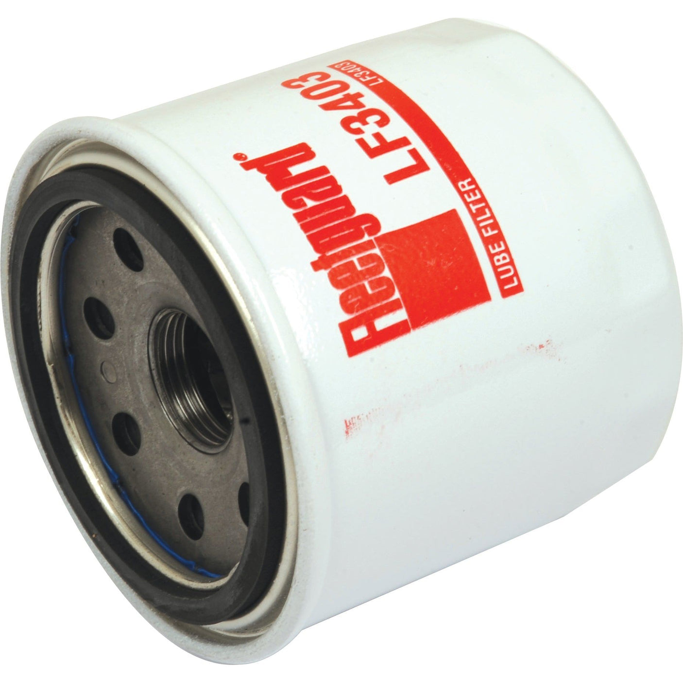 Close-up of a white cylindrical oil filter with the text "Oil Filter - Spin On - LF3403" and "Sparex" printed in red on the side, designed for Kubota B Series engines.