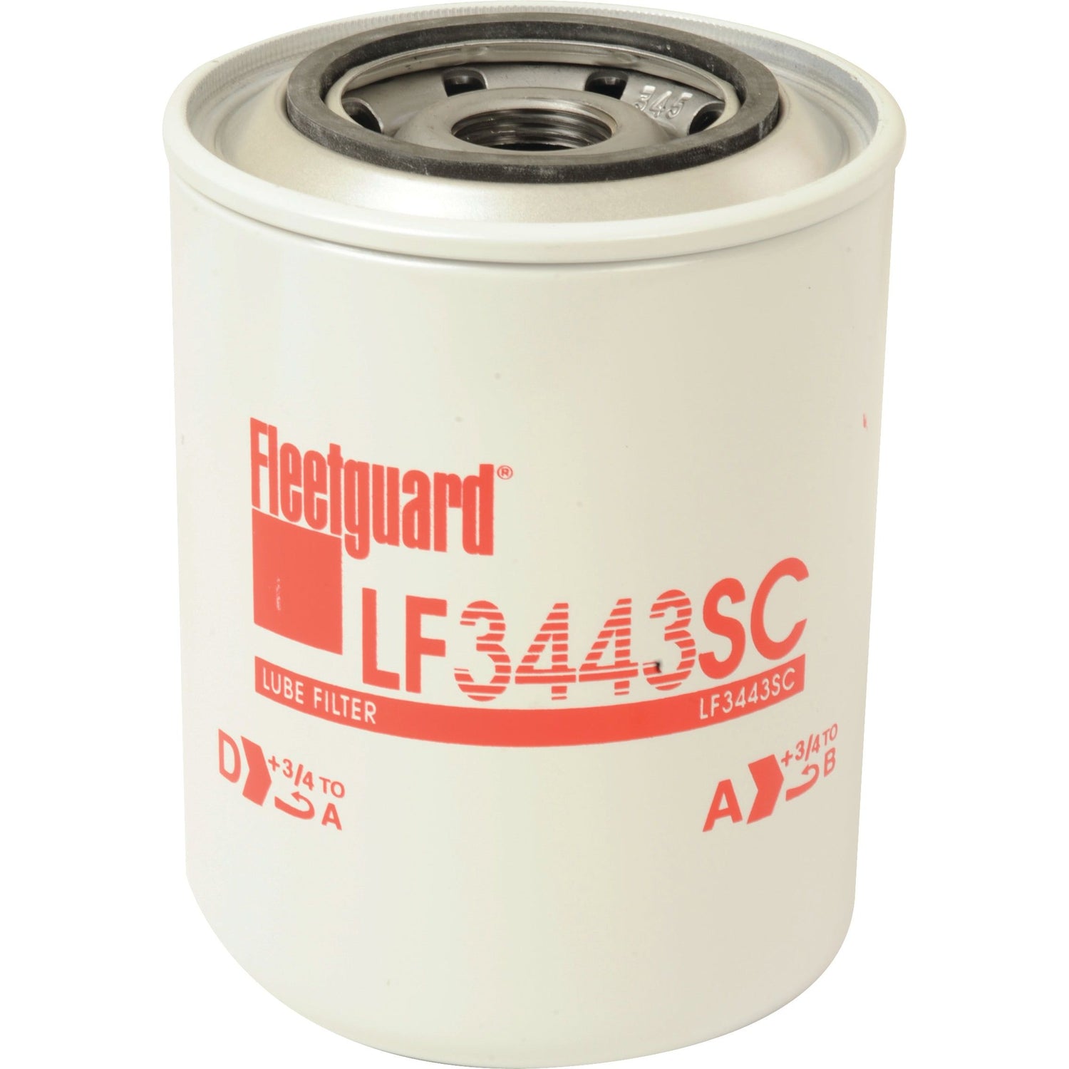 A Sparex LF3443SC spin-on oil filter (Sparex Part No. S.109410) featuring red text and symbols on a white cylindrical body, compatible with Ford/New Holland vehicles.