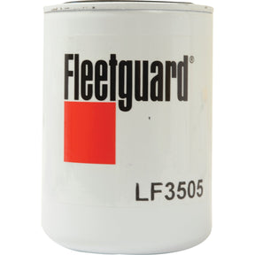 The Sparex Oil Filter - Spin On - LF3505 (Sparex Part No. S.109418) is a white cylindrical filter featuring the Fleetguard logo, a red square, and the model number LF3505 printed in black. It is specifically designed for Ford/New Holland engines.