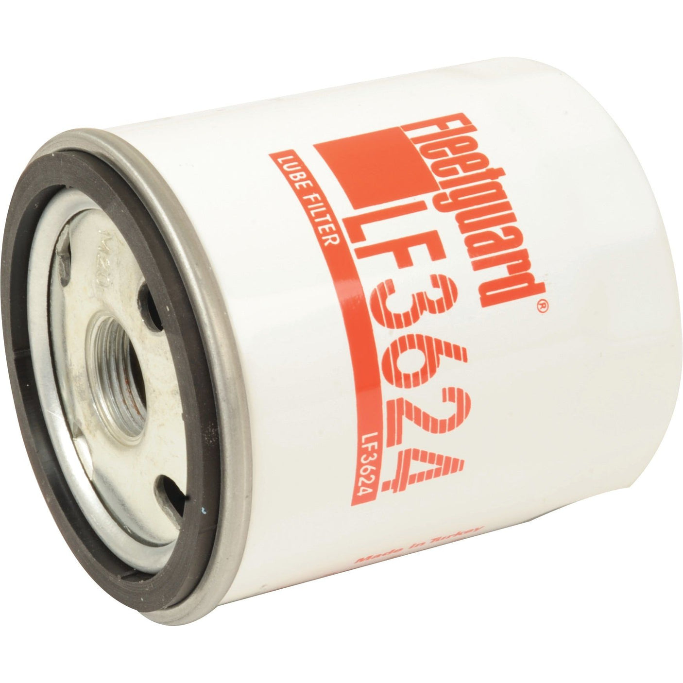 Image of a Sparex Oil Filter, Spin On model LF3624 (Sparex Part No. S.109430). The filter has a white casing with red lettering.