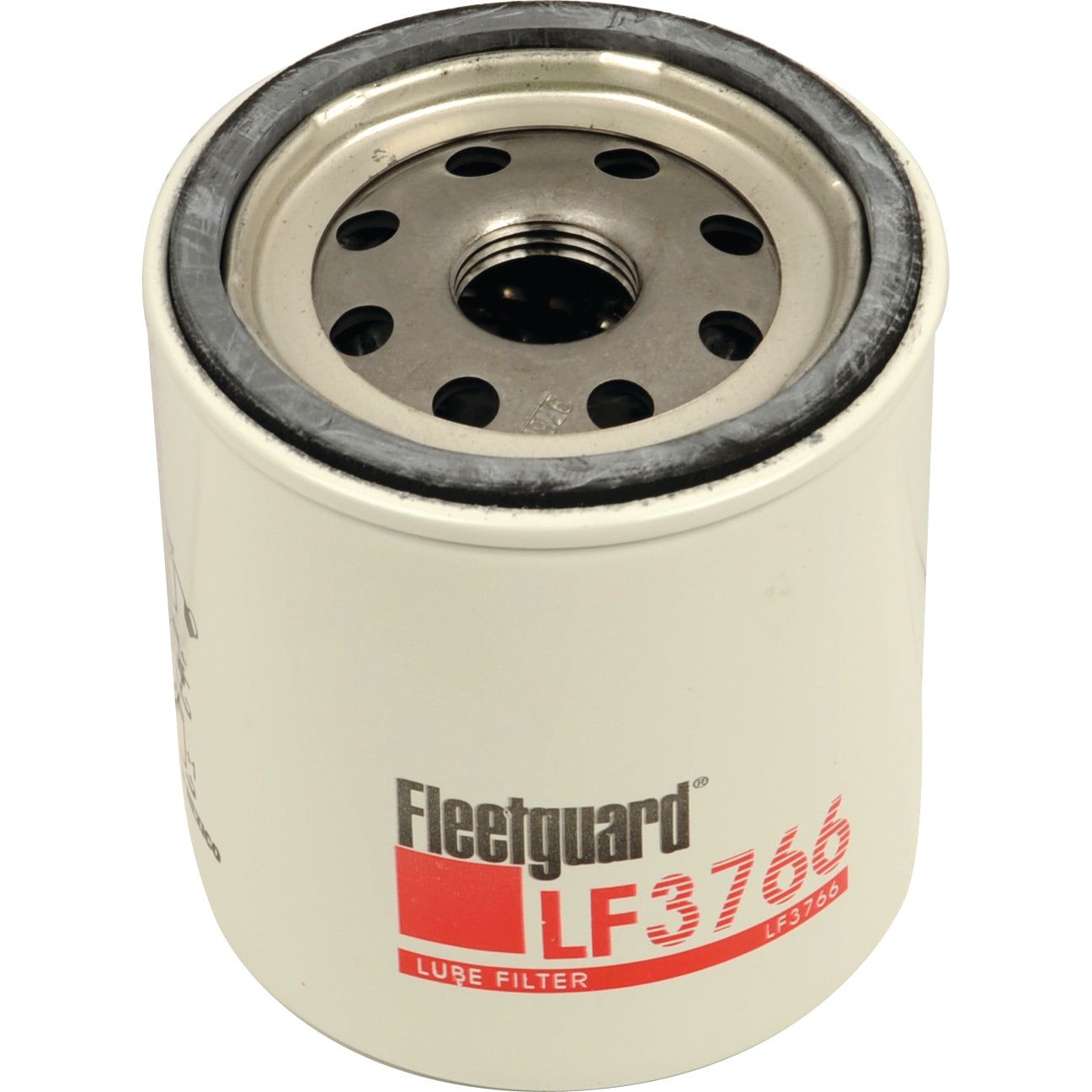 The Sparex S.109442 oil filter, compatible with John Deere 420 tractors, boasts a reliable design with its brand and model number, Oil Filter - Spin On - LF3766, clearly printed on the side for easy identification.