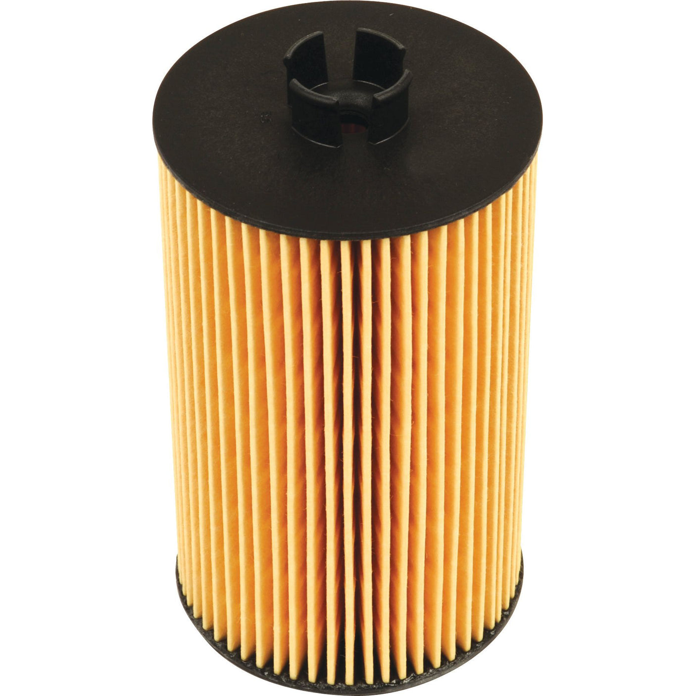 The Oil Filter - Element - LF3827 from Sparex (Sparex Part No. S.109448), featuring a cylindrical design with pleated paper and black end caps, compatible with the Fendt VARIO TMS, is shown.