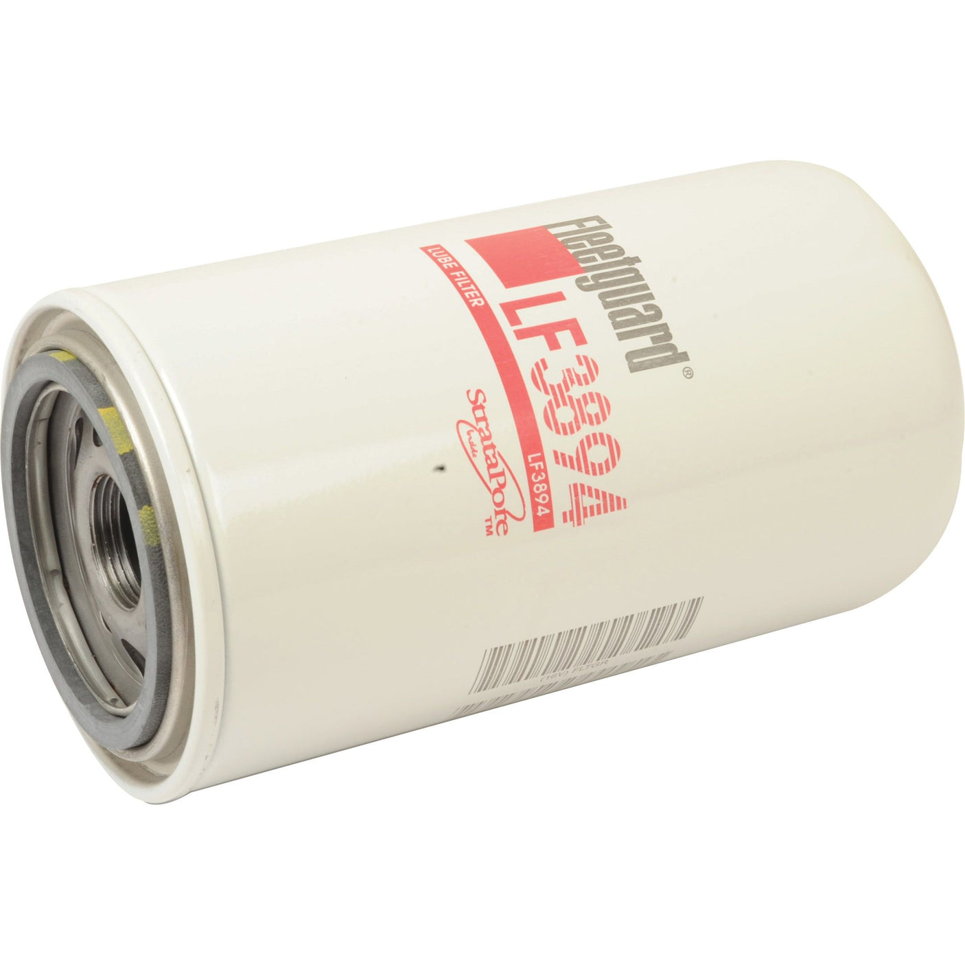 A cylindrical oil filter with a white body and red text reading "Sparex LF3894" and "S.109450" is shown against a white background. The steel base features threading for attachment.