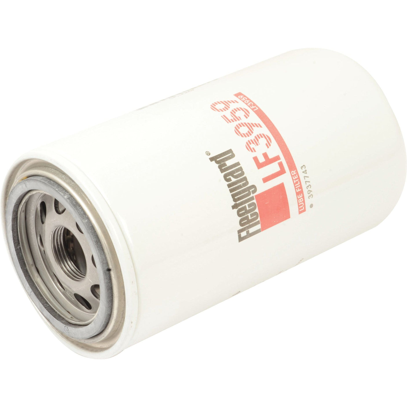 A cylindrical white oil filter with metallic interior components, labeled "Oil Filter - Spin On - LF3959" in red text, produced by Sparex (Part No. S.109452).