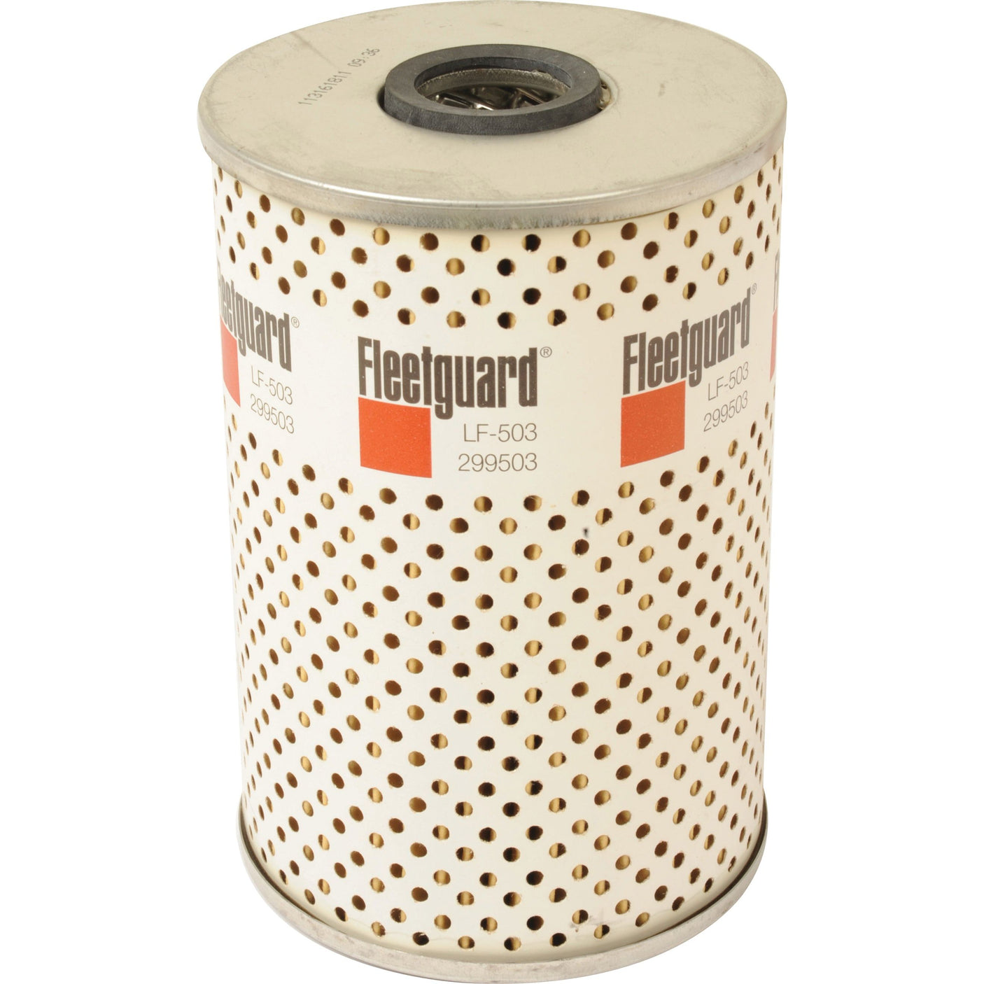 The Sparex Oil Filter - Element - LF503, part number S.109464, is cylinder-shaped with a perforated exterior and is clearly labeled as model LF503. This essential Sparex filter is a reliable component in your Case IH parts inventory.