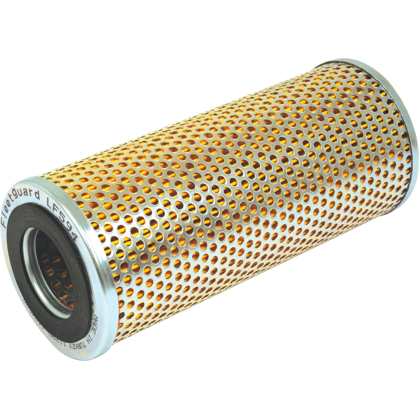 A cylindrical oil filter with a perforated metal casing and a central rubber gasket, labeled "Oil Filter - Element - LF594," designed for compatible tractors, available under Sparex Part No. S.109491 and manufactured by Sparex.