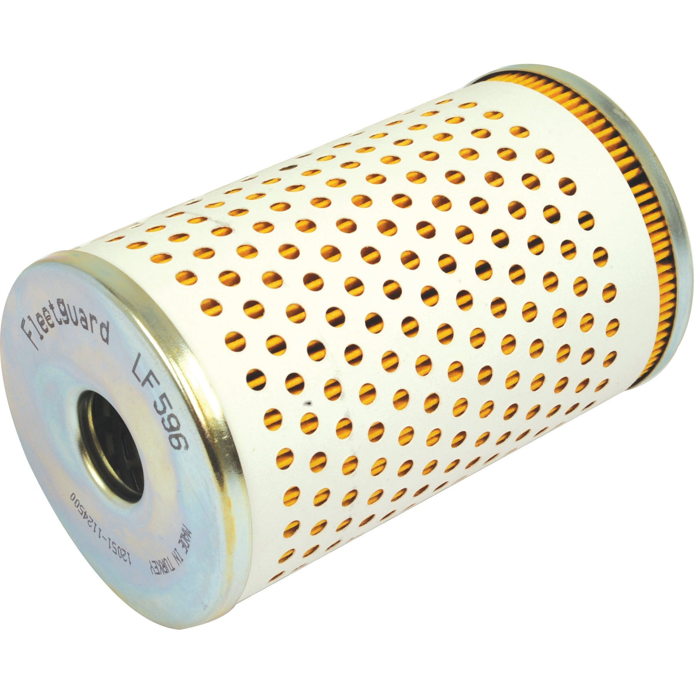 A cylindrical Sparex LF 596 oil filter with a perforated metal casing, designed for filtration in automotive or industrial applications, and is compatible with Claas COSMOS tractors (Sparex Part No. S.109492).