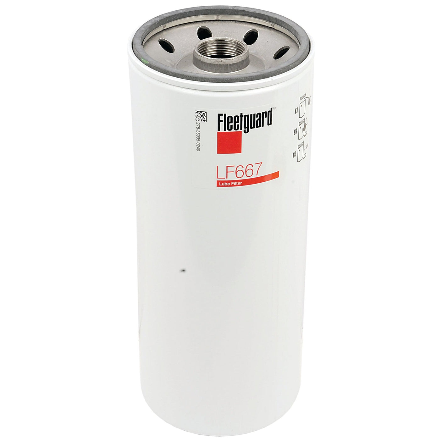 Sparex Oil Filter - Spin On - LF667 (Sparex Part No.S.109502), perfect for LEXION 540, features a cylindrical shape with a white body and red label.