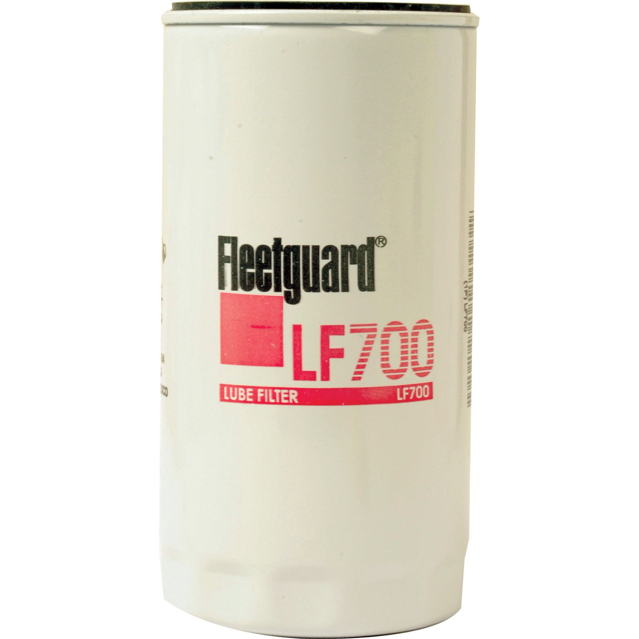 A Sparex Oil Filter - Spin On - LF700, Sparex Part No. S.109513, featuring a white cylindrical body with red text and designed for Massey Ferguson.