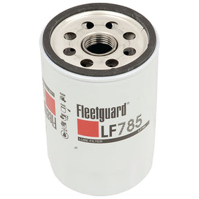 A Sparex Oil Filter - Spin On - LF785 (Sparex Part No. S.109524), featuring a white casing, a black rim, and a metallic top with multiple holes and a threaded center.