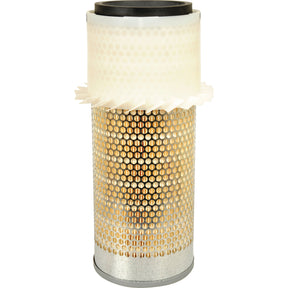 The Sparex AF1733K Outer Air Filter, featuring a perforated metal outer casing and a white plastic upper section, is particularly suitable for Massey Ferguson machinery.