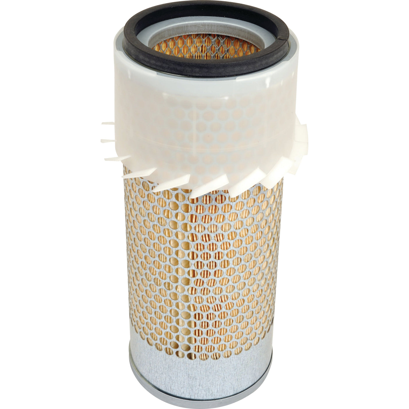 The Sparex Air Filter - Outer - AF1830KM (Sparex Part No.S.109557) features a perforated metal exterior and plastic end caps, making it ideal for filtration in engines or machinery.