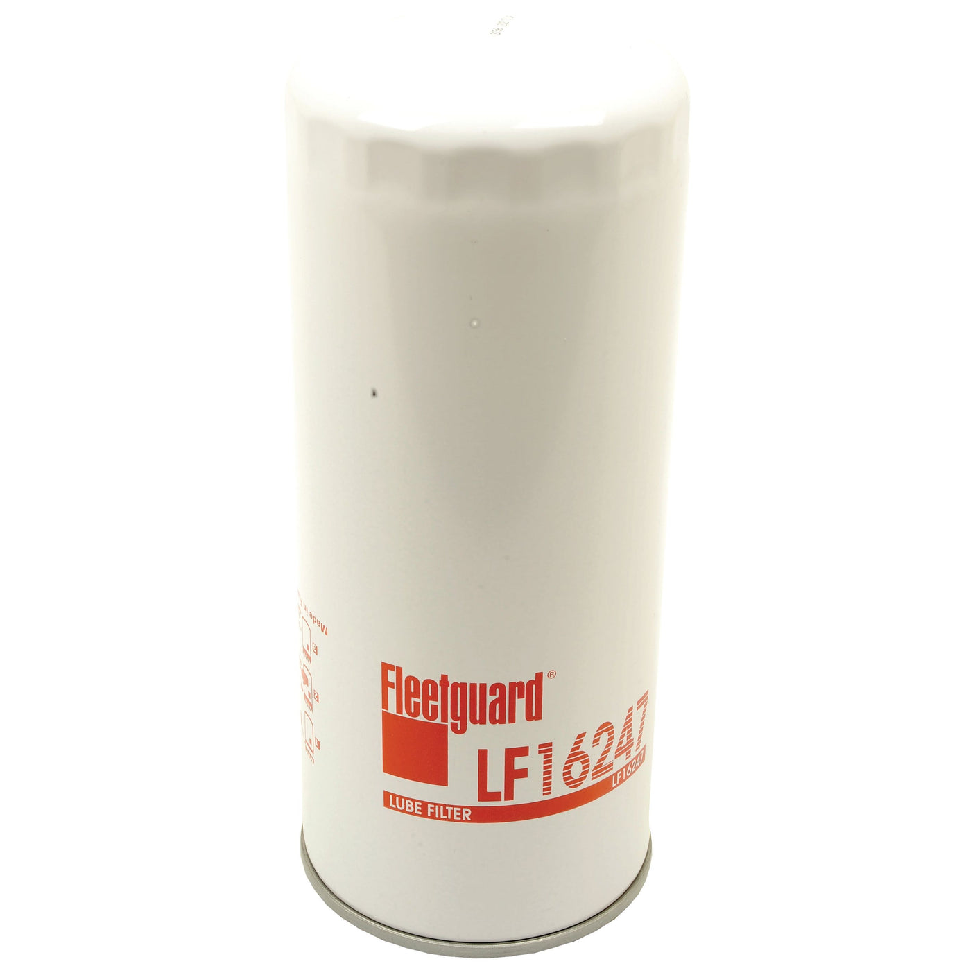 A white cylindrical Sparex Spin On oil filter with the model number LF16247 printed in red. Suitable for Valmet Valtra and Massey Ferguson equipment.