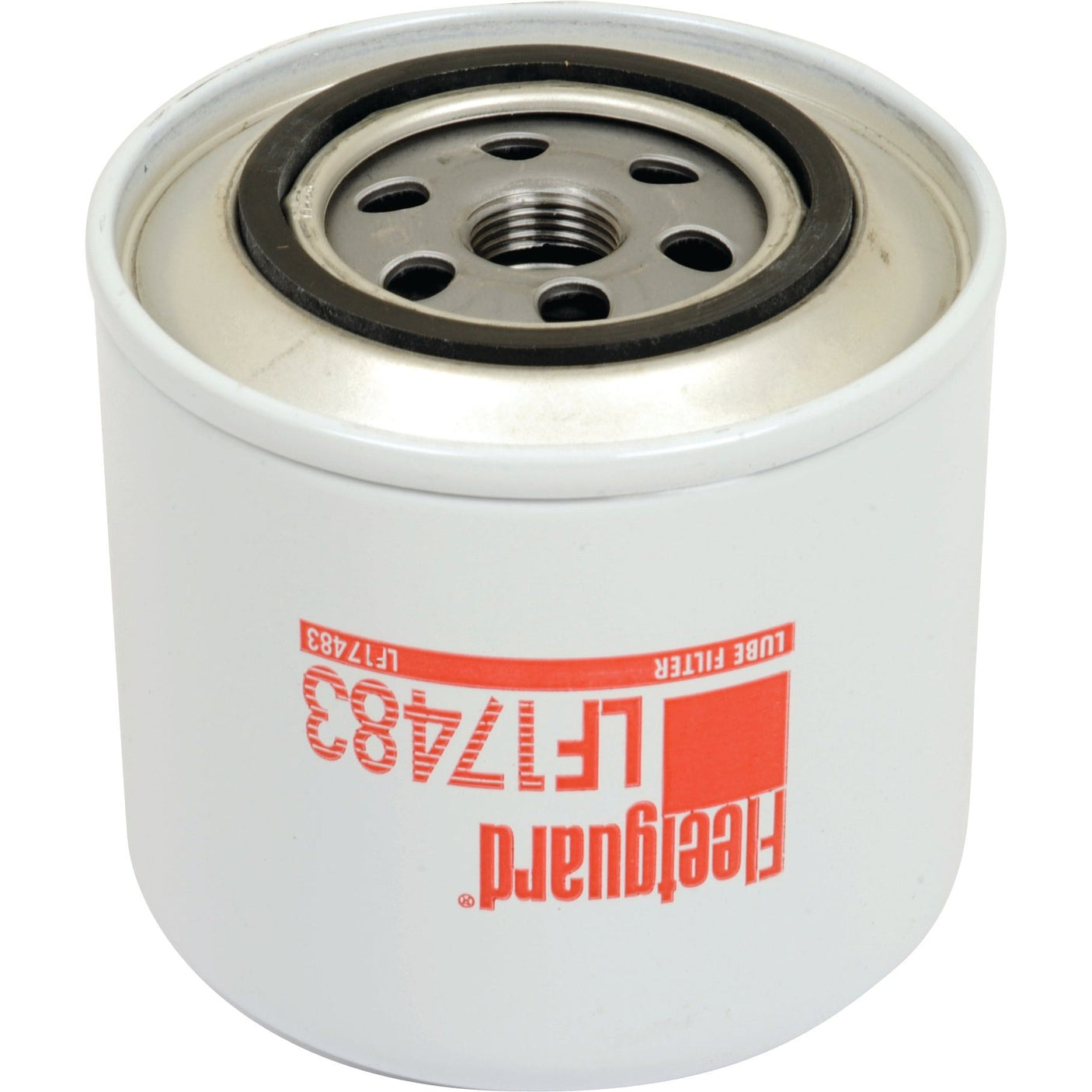 A white Sparex Oil Filter - Spin On - LF17483 (Sparex Part No. S.109617) with a circular metal top and central threaded hole, designed for use in Case IH engine lubrication systems.