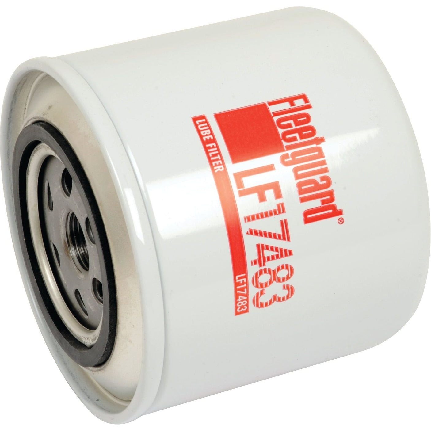 A Sparex Oil Filter - Spin On - LF17483 (Sparex Part No. S.109617) featuring a white cylindrical body and red Case IH labeling.