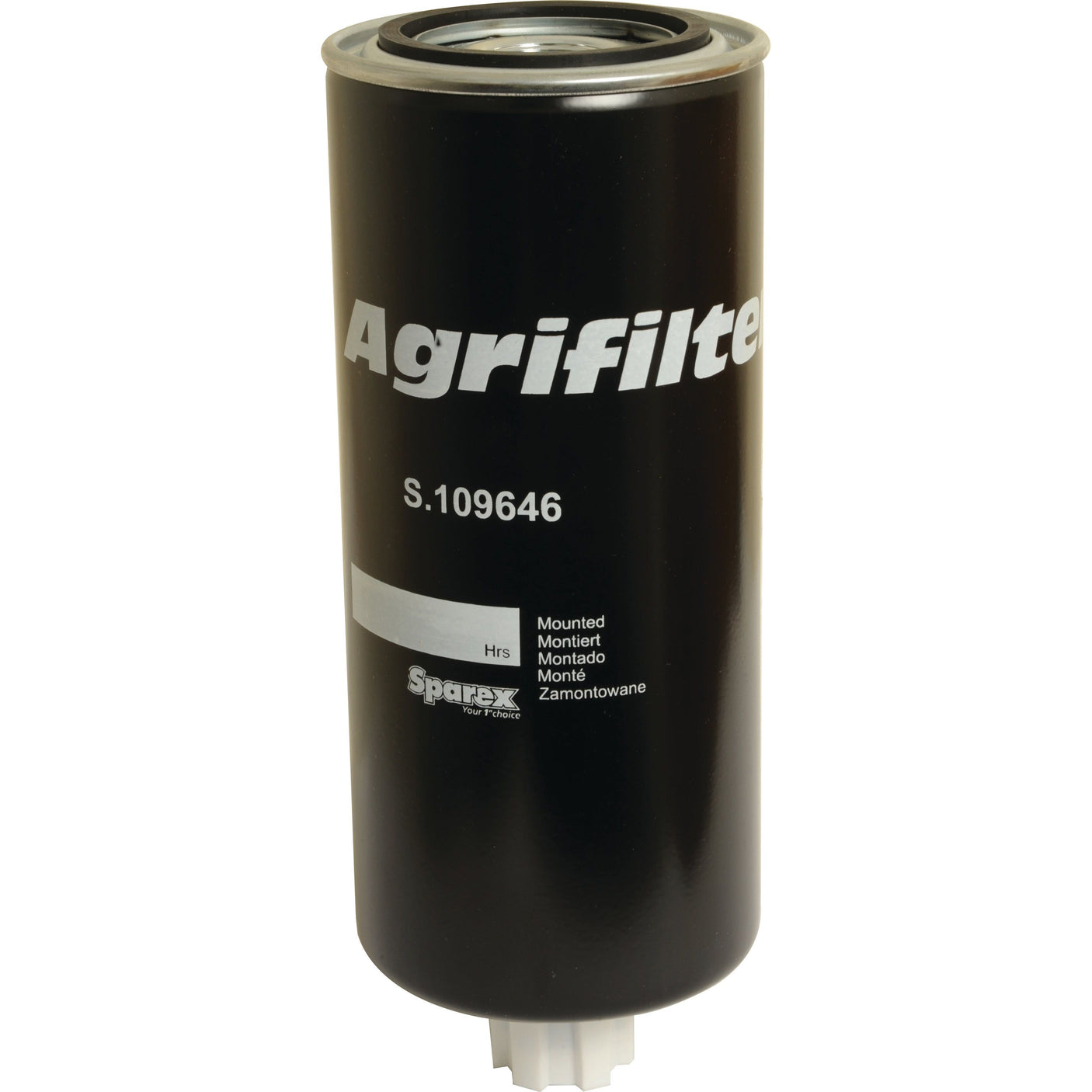 A black cylindrical oil filter with the brand name "Sparex" and part number "S.109646" printed on its surface, featuring precise thread size specification for easy installation.