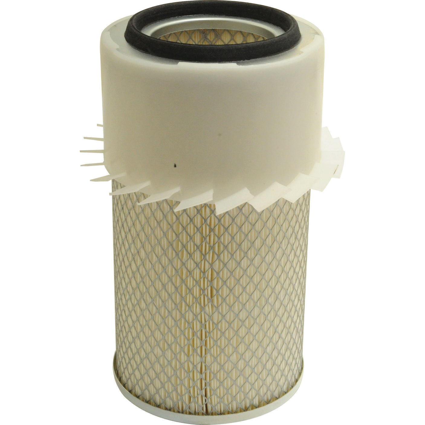 An Air Filter - Outer by Sparex (Part No. S.109650), featuring a white plastic top and a pleated, mesh exterior, perfect for Case IH International Harvester equipment.