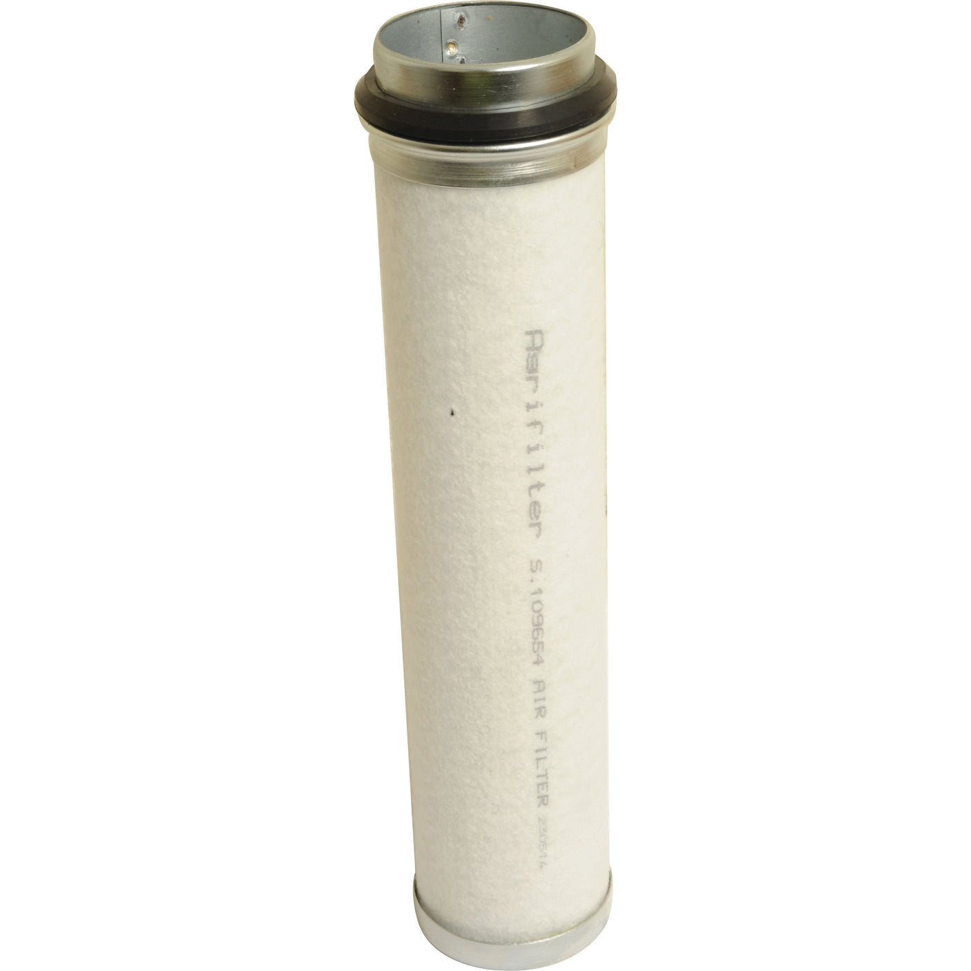 A Sparex Air Filter - Inner (Part No.S.109654) with a white exterior and metallic caps on both ends, vertically oriented against a white background.