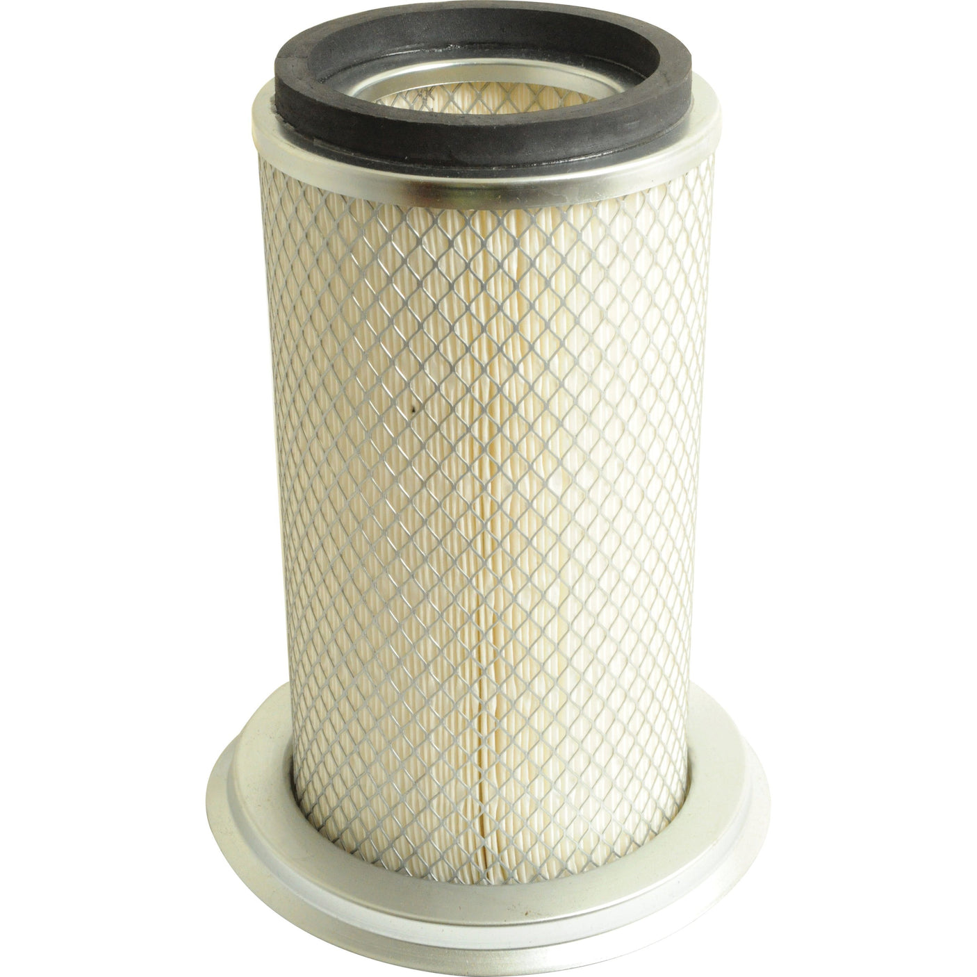 Cylinder-shaped Sparex Air Filter - Outer (Sparex Part No. S.109672) with metal mesh and rubber gasket on top and bottom, JCB compatible, displayed on a white background.