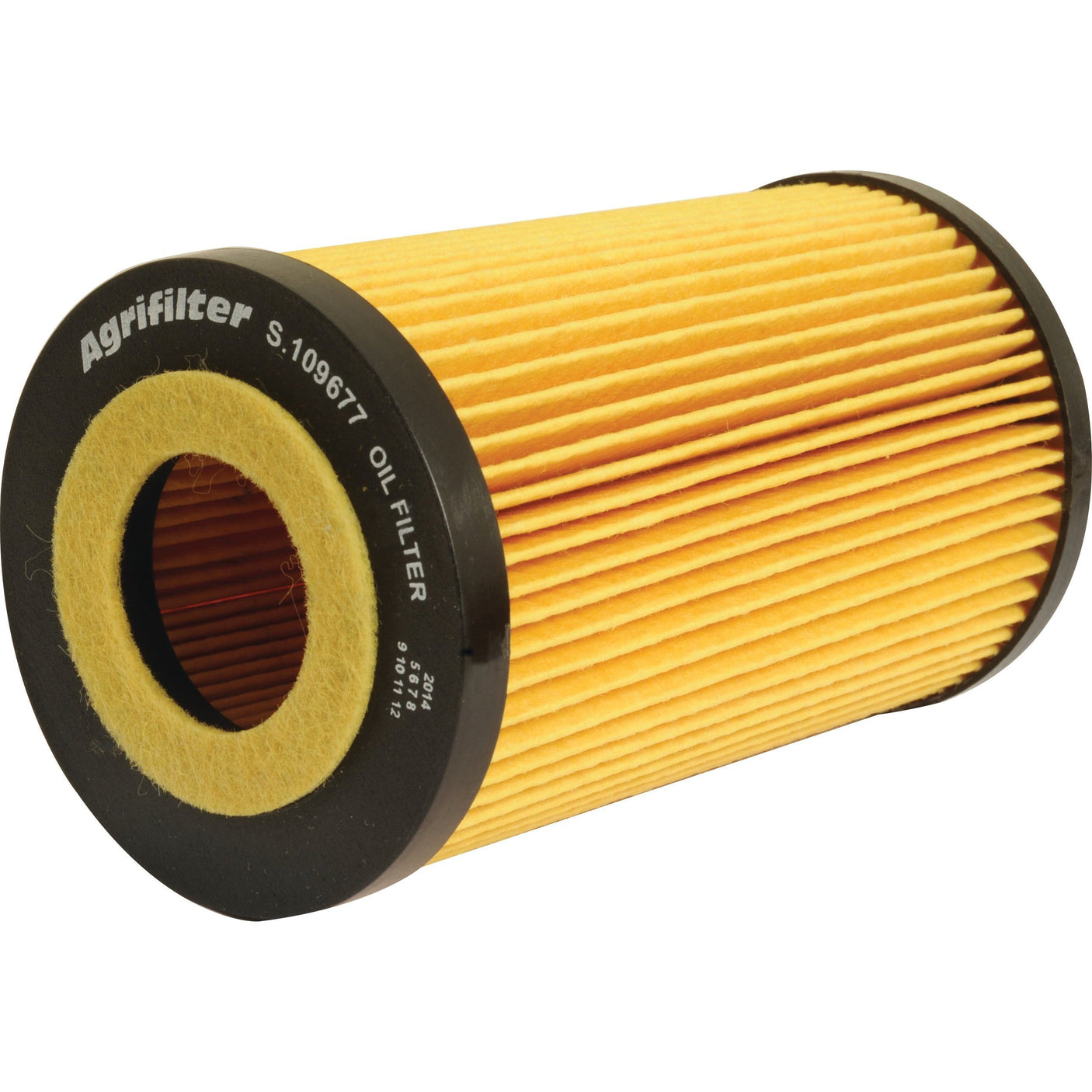 A Sparex oil filter element featuring a cylindrical design with a yellow pleated paper body, black rubber ends, and the model number S.109677 visible on the top edge.