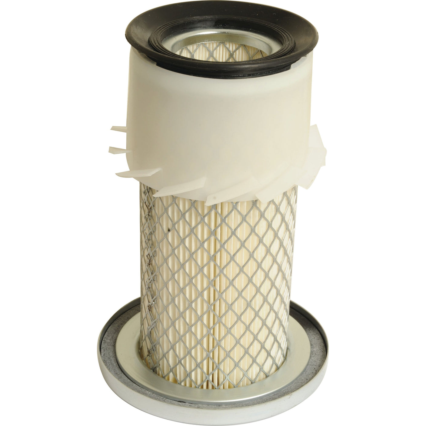 The Sparex Air Filter - Outer (Part No. S.109684) features a metal mesh body and white plastic top and bottom seals, designed for optimal performance.