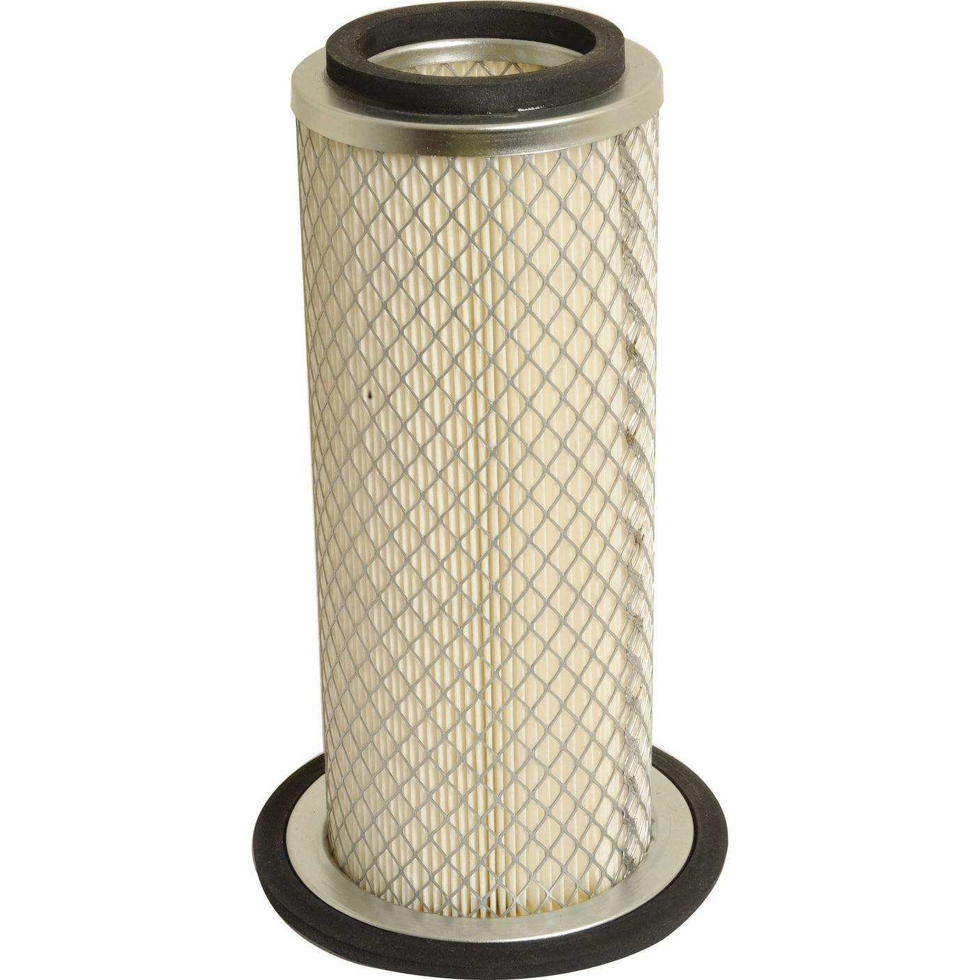 The Air Filter - Outer (Sparex Part No.S.109685) by Sparex is a cylindrical air purifying component equipped with a metal mesh exterior and rubber gaskets on both ends, suitable for use in engine or HVAC systems including the Kubota B2150.