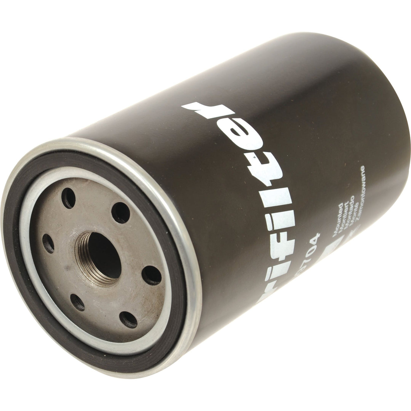 A cylindrical black oil filter with metallic connection points, labeled "Sparex" and part number "S.109704," comparable to the Jetfilter model FT10-4 used for JCB 3CX.