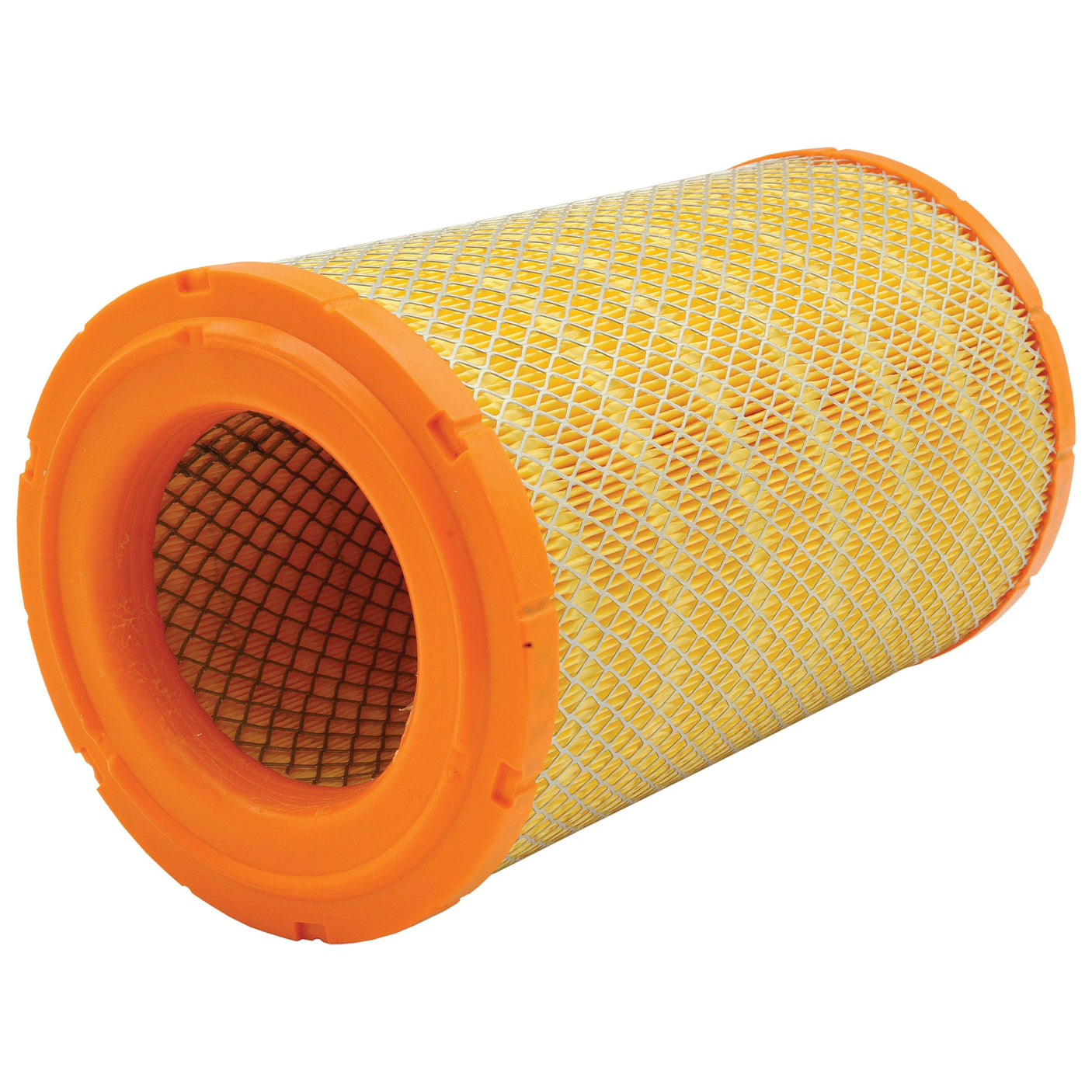 A cylindrical air filter with an orange frame and yellow mesh exterior, such as the Sparex Air Filter - Outer (Part No. S.109705), is ideal for optimizing the performance of your McCormick CX100.