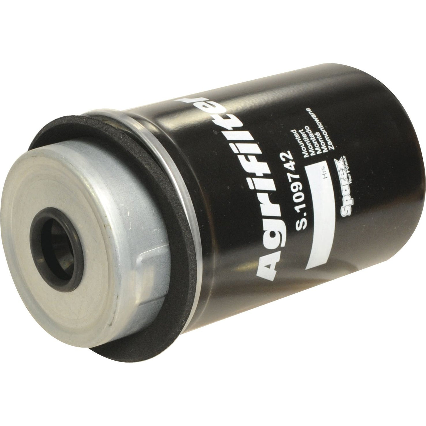 A close-up image of a black cylindrical fuel filter with the brand name "Sparex" and part number "S.109742" printed on it, showcasing its high-quality element and precise product specifications.