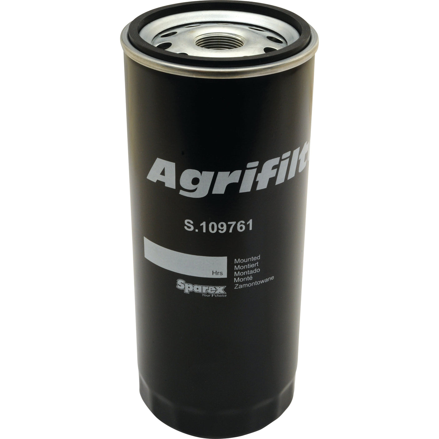 A black cylindrical oil filter with the brand name "Sparex" and product number "S.109761," featuring the logo "Sparex for tractors" printed in white text, suitable for Deutz-Fahr and Fendt models.