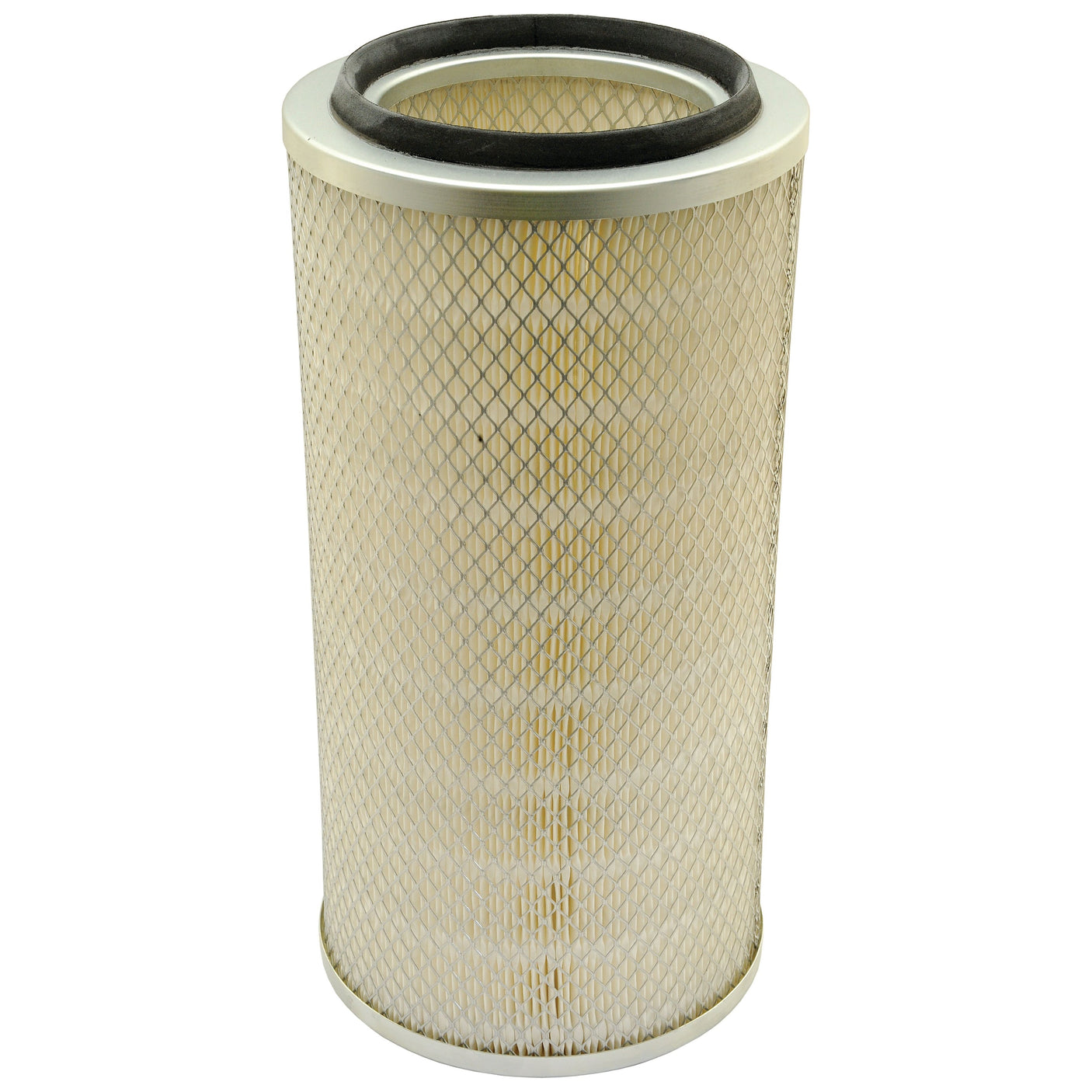 A Sparex Air Filter - Outer (Sparex Part No. S.109770) featuring a cylindrical design with a pleated paper element and a metal mesh exterior against a white background.