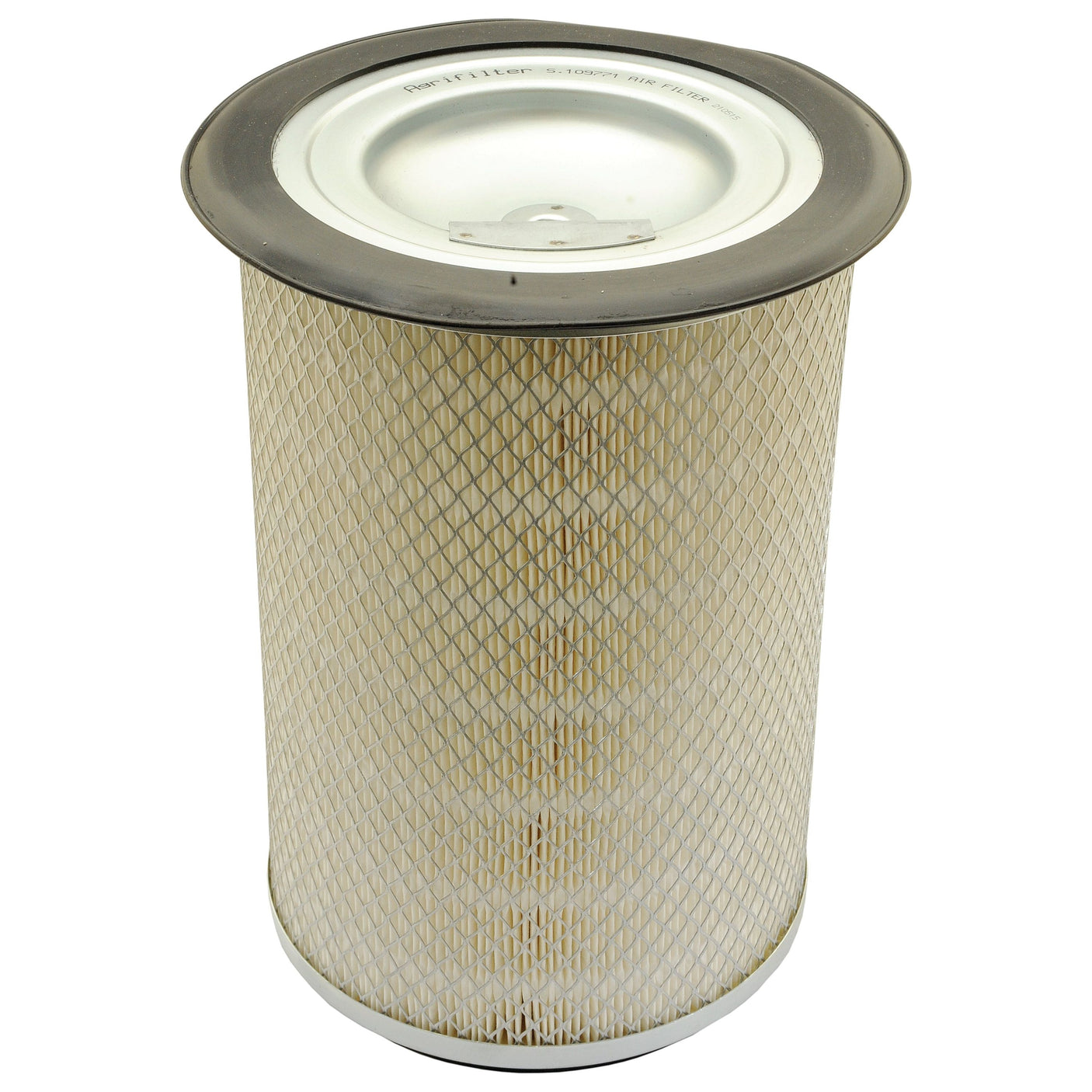 The Sparex Air Filter - Outer, part number S.109771, features a cylindrical design with a metal top and bottom and a mesh exterior, making it compatible with Massey Ferguson tractors.