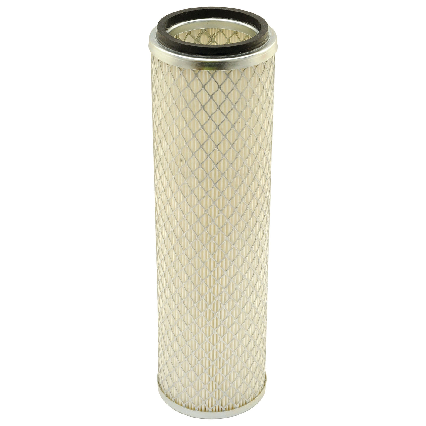 A cylindrical air filter with a metal frame and a mesh exterior, featuring a black rubber ring at the top, designed for Renault vehicles by Sparex (Air Filter - S.109772).