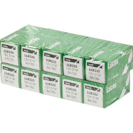 A shrink-wrapped pack of ten boxed Sparex Light Bulb (Filament), 12V, 21W, BA15d automotive bulbs (Sparex Part No.S.109960).